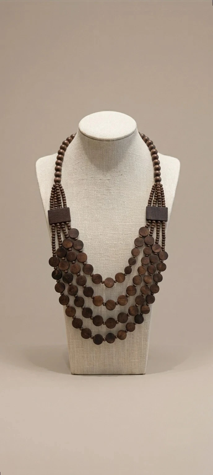 Collier en bois, style Ethnique, couleur marron foncé